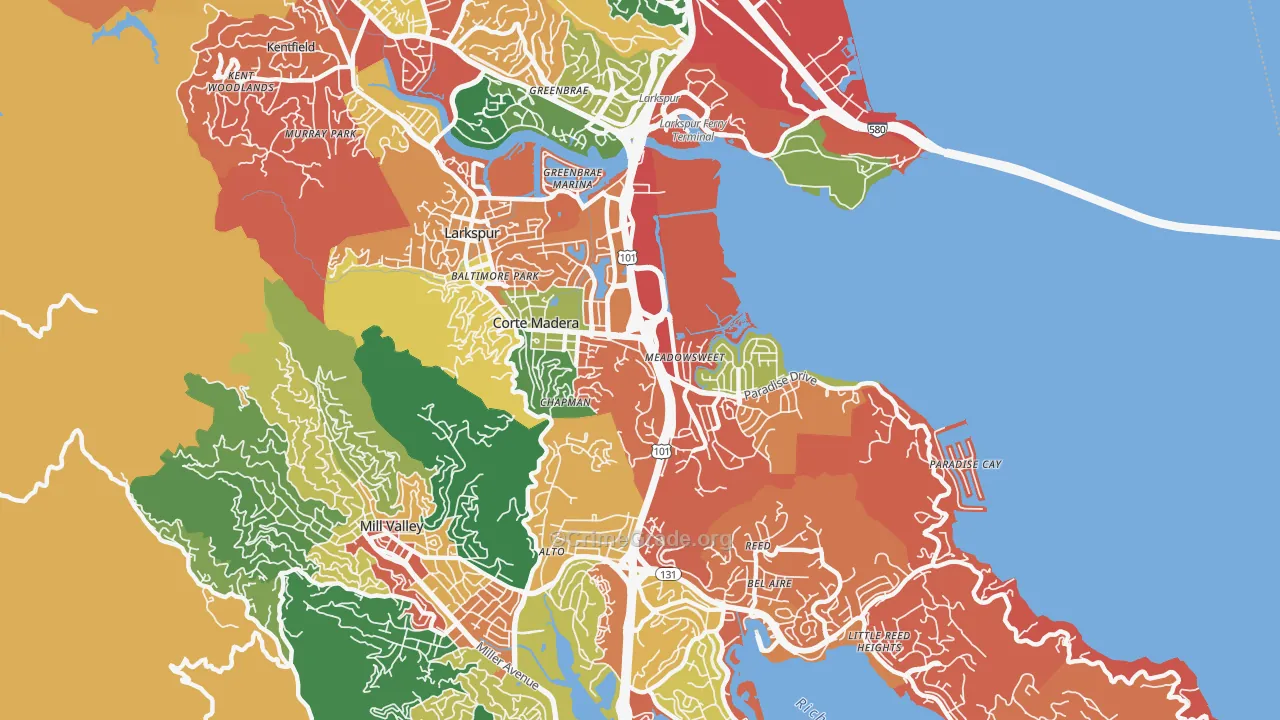 Corte Madera, CA Map of Burglary Rates