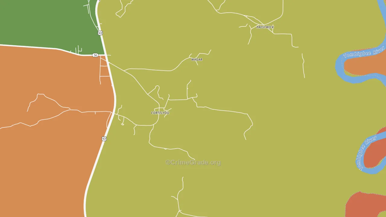 Cortelyou, AL Map of Burglary Rates