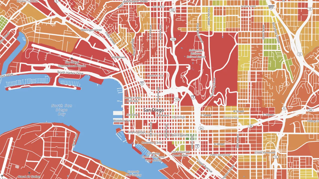 Cortez Hill, San Diego, CA Map of Burglary Rates