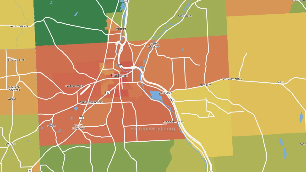 Cortland County, NY Map of Burglary Rates