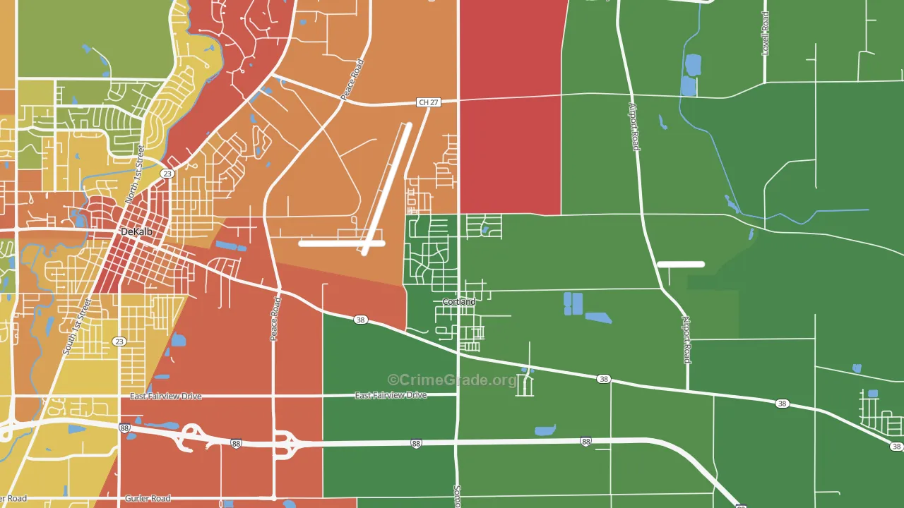 Cortland, IL Map of Burglary Rates