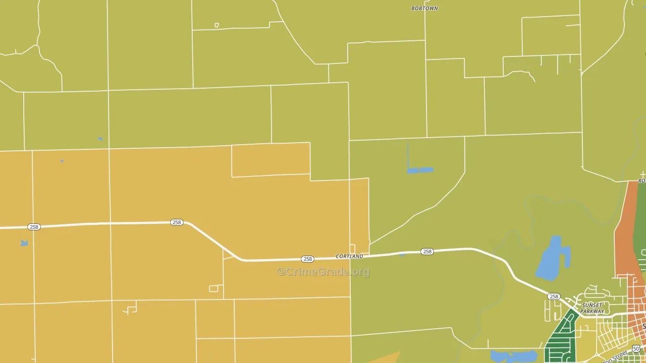 Cortland, IN Map of Burglary Rates