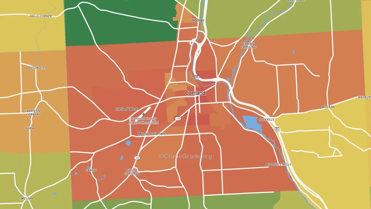 Cortland, NY Map of Burglary Rates