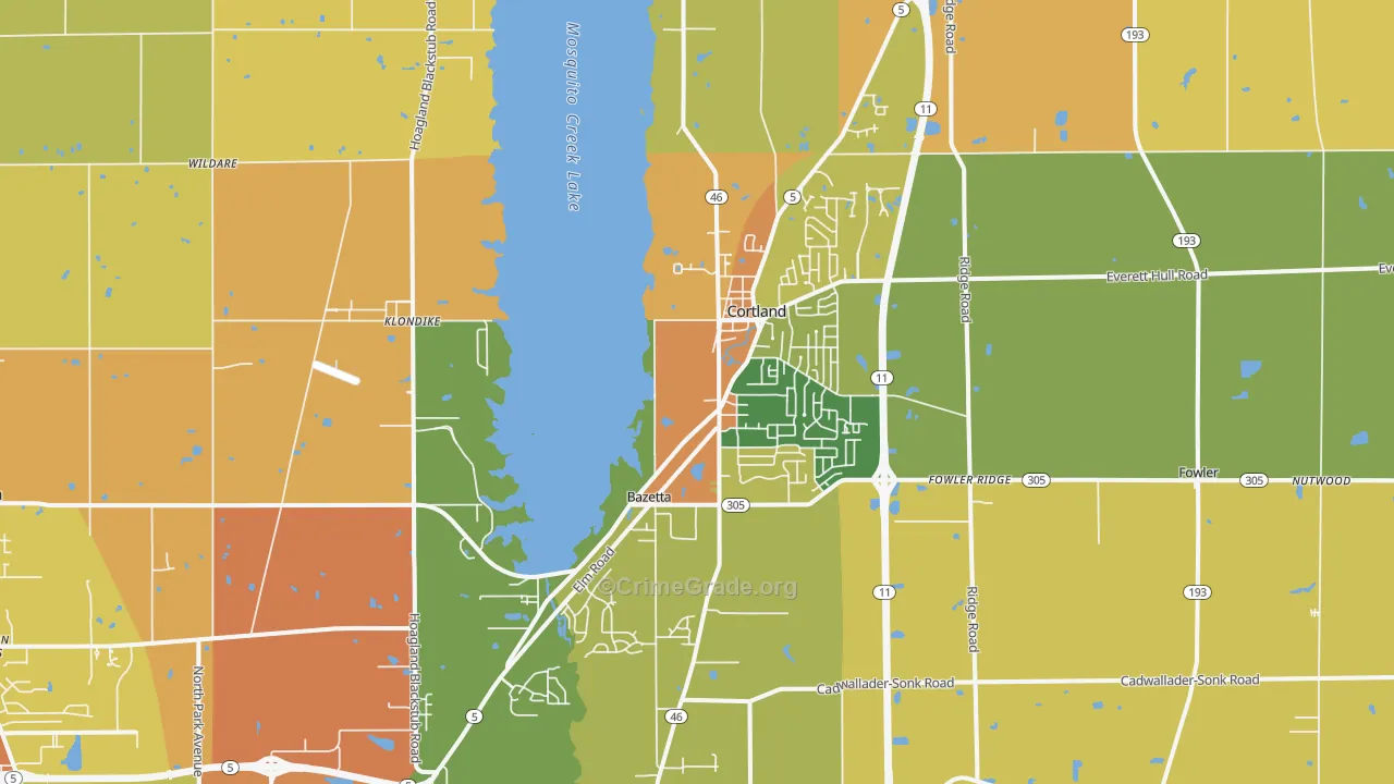 Cortland, OH Map of Burglary Rates
