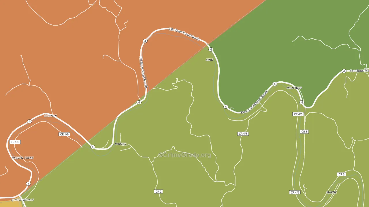 Corton, WV Map of Burglary Rates