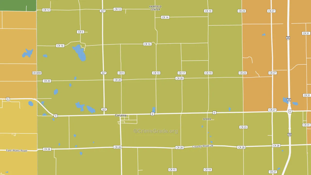 Corunna, IN Map of Burglary Rates