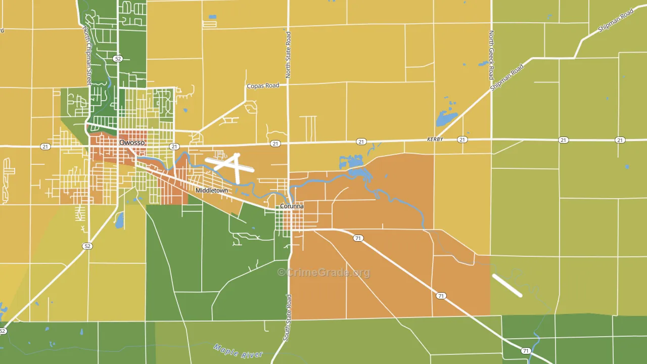 Corunna, MI Map of Burglary Rates