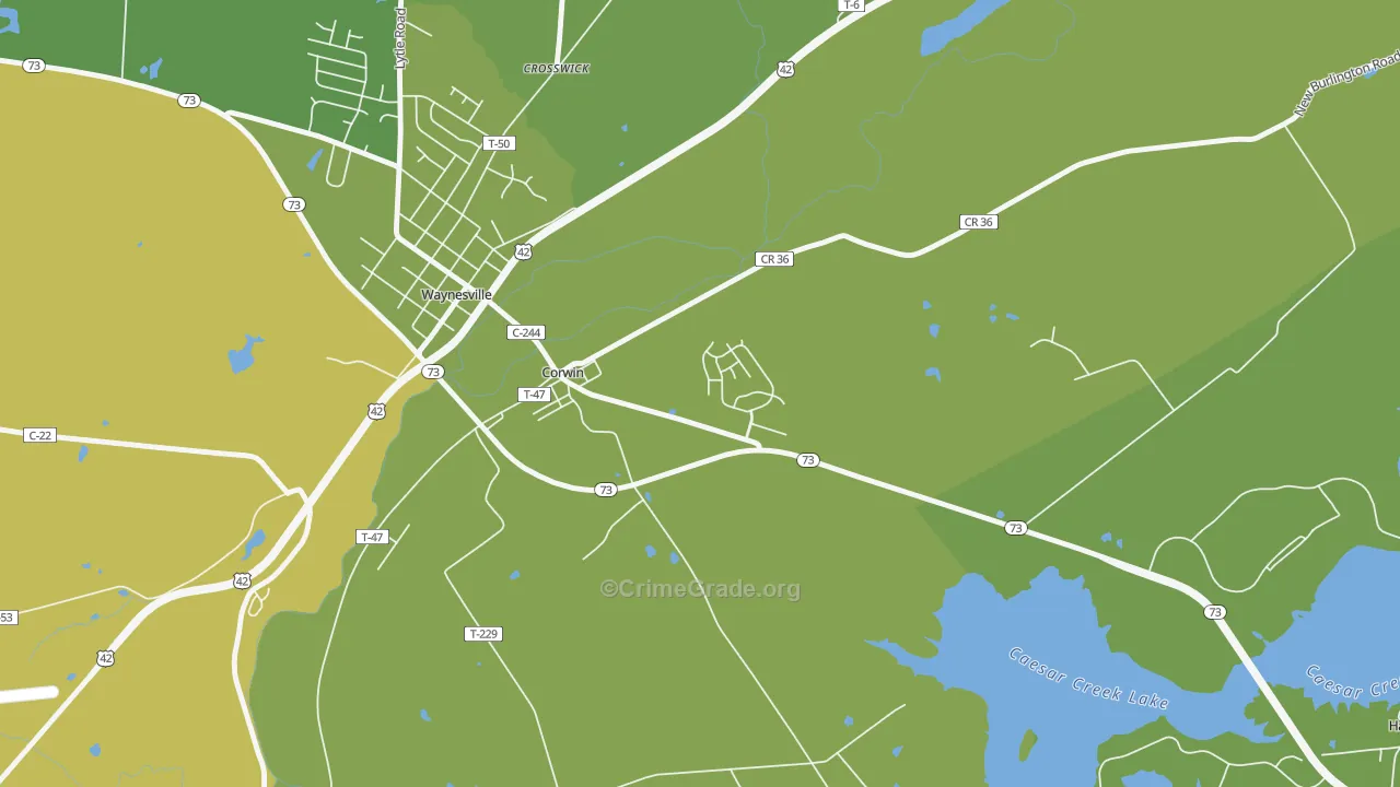 Corwin, OH Map of Burglary Rates