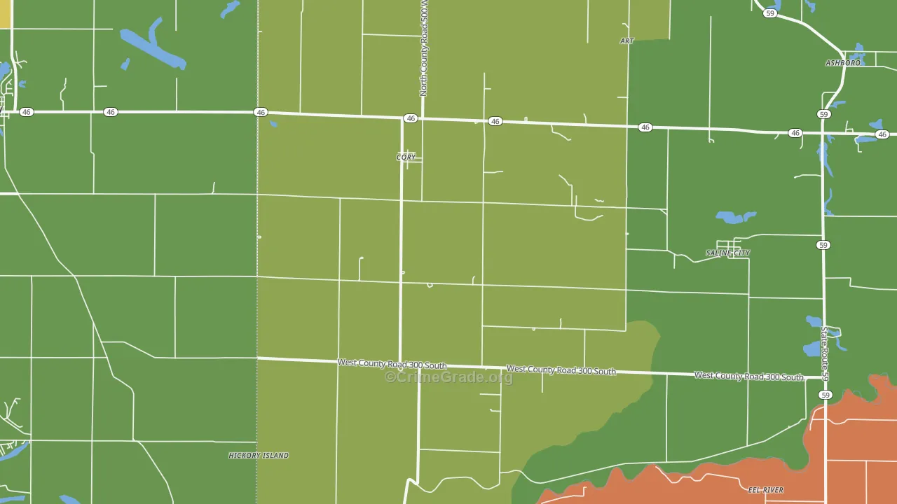 Cory, IN Map of Burglary Rates