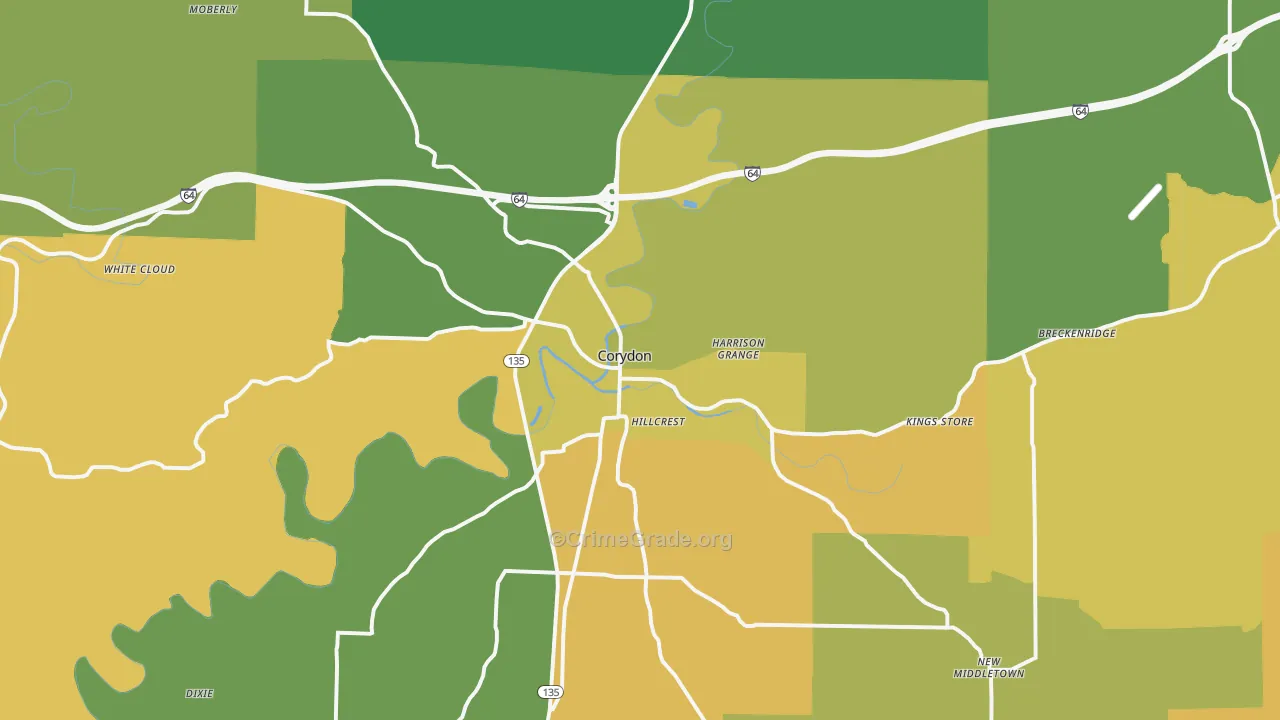 Corydon, IN Map of Burglary Rates