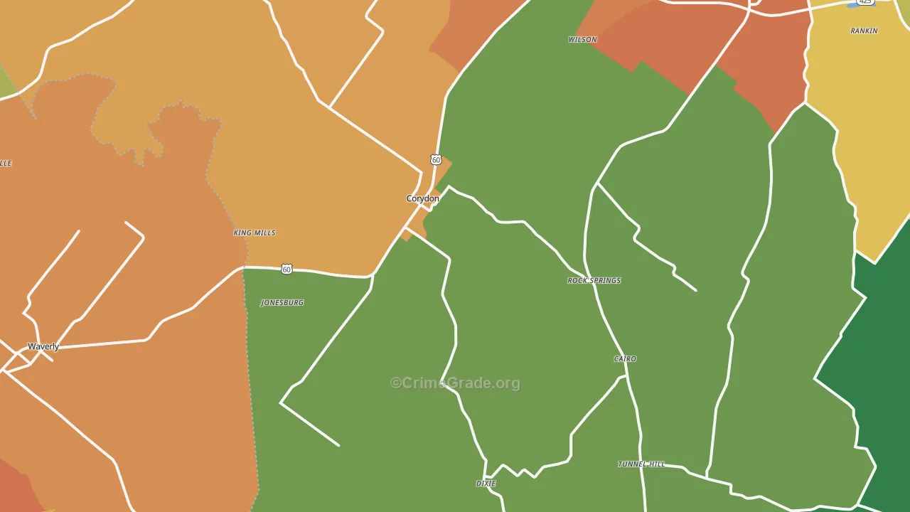 Corydon, KY Map of Burglary Rates