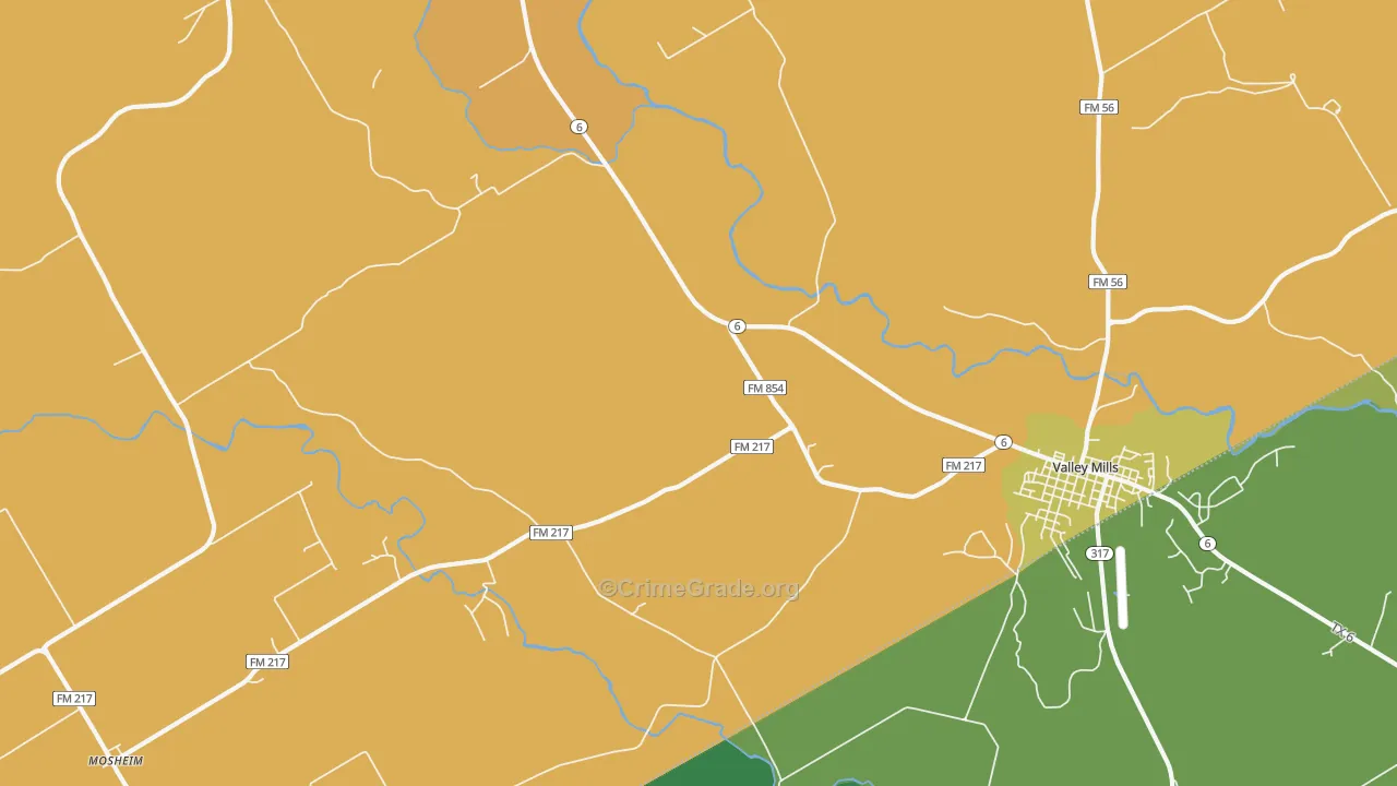 Coryell, TX Map of Burglary Rates