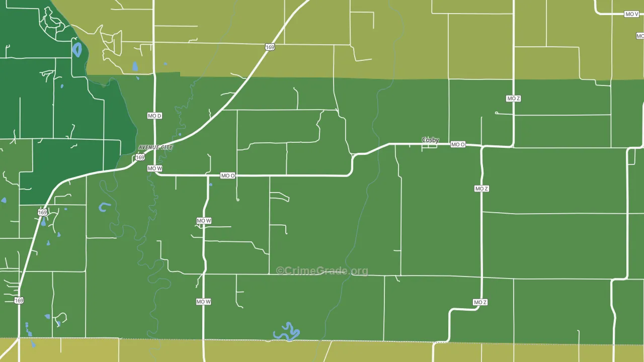 Cosby, MO Map of Burglary Rates