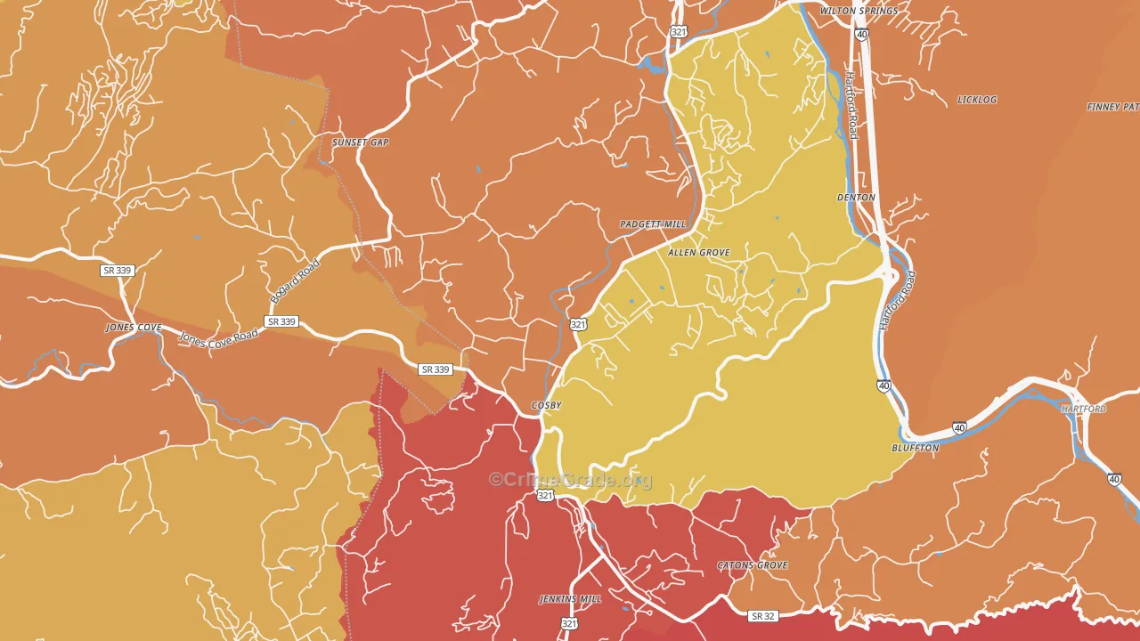 Cosby, TN Map of Burglary Rates