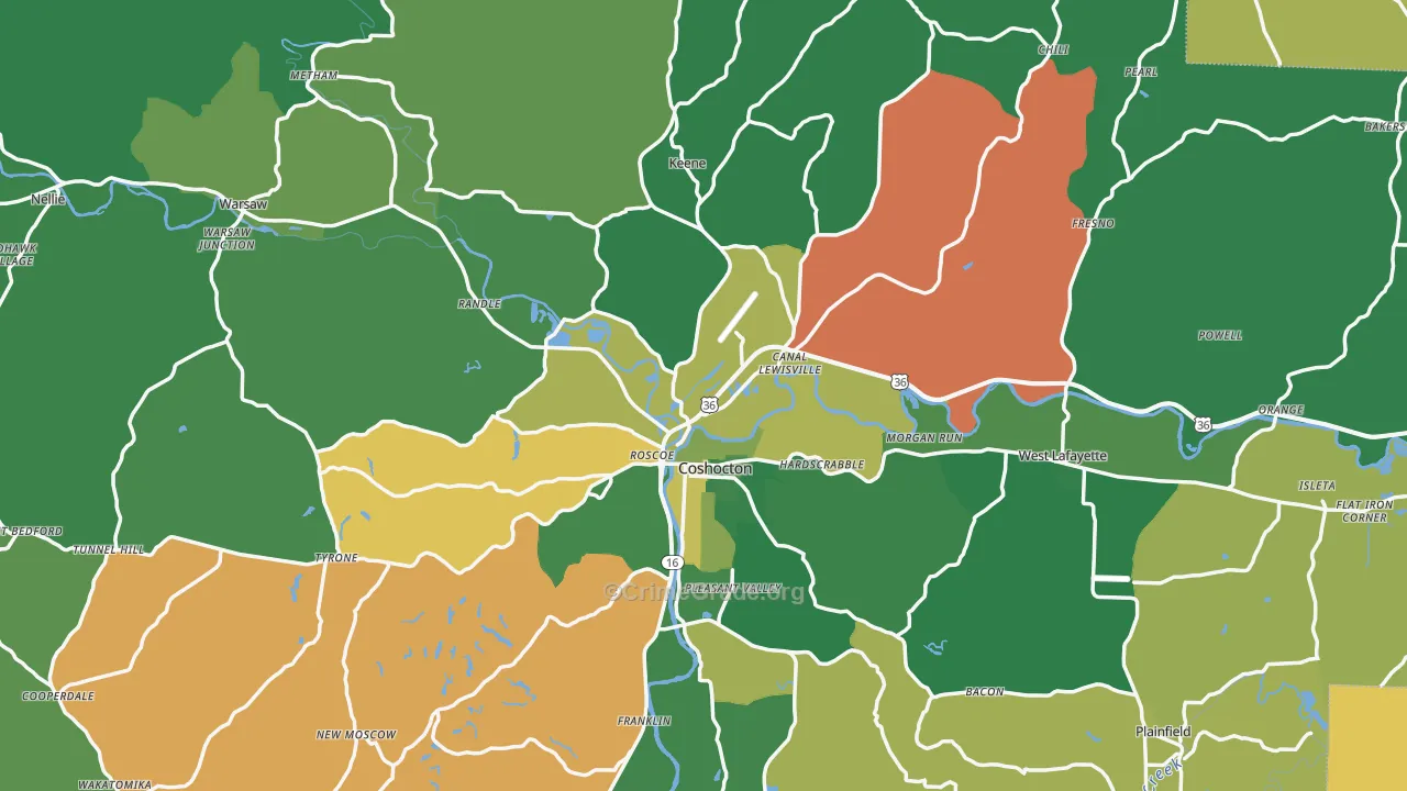 Coshocton County, OH Map of Burglary Rates