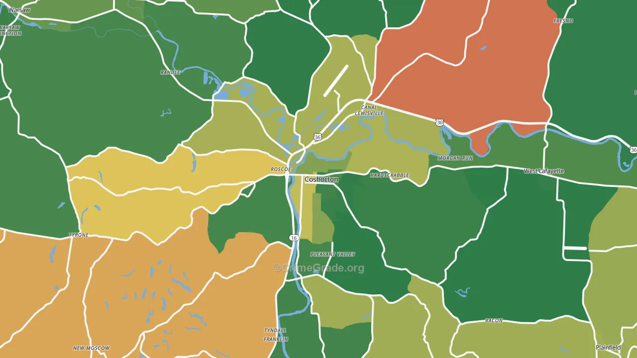 Coshocton, OH Map of Burglary Rates