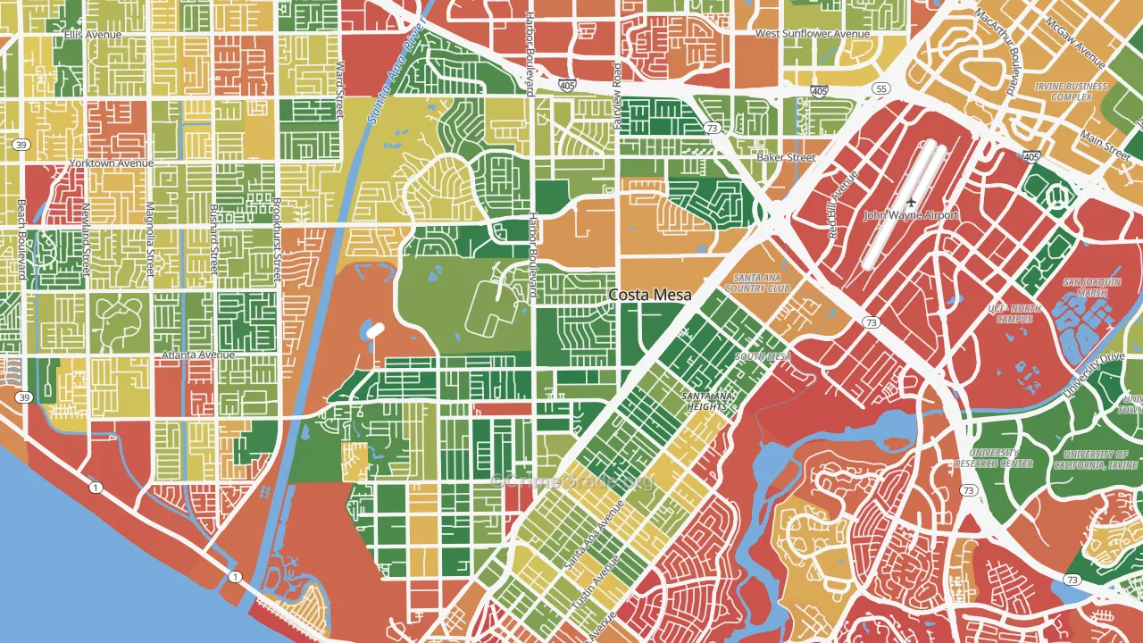 Costa Mesa, CA Map of Burglary Rates