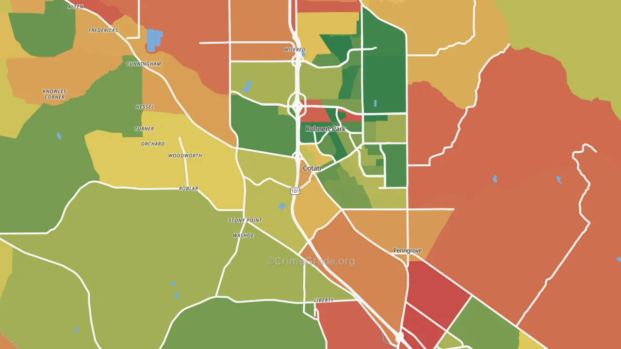 Cotati, CA Map of Burglary Rates