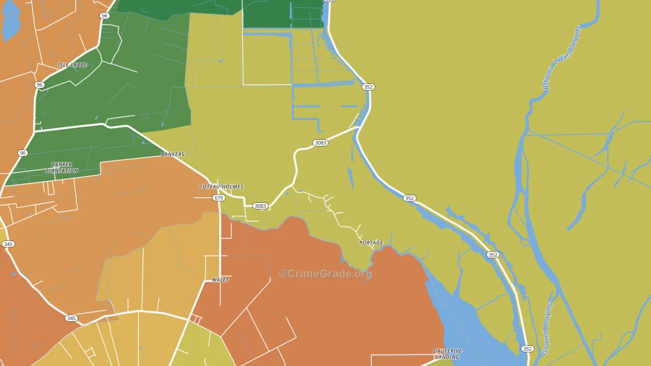 Coteau Holmes, LA Map of Burglary Rates