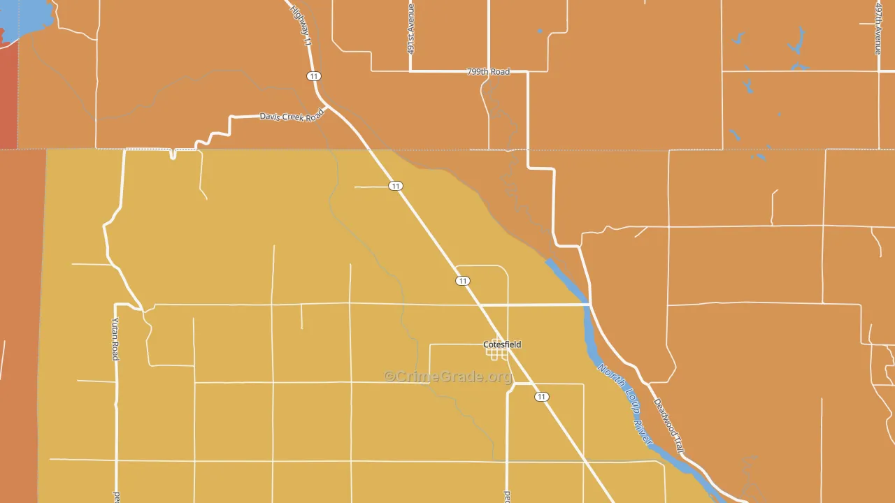 Cotesfield, NE Map of Burglary Rates