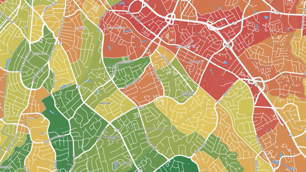 Cotswold, Charlotte, NC Map of Burglary Rates