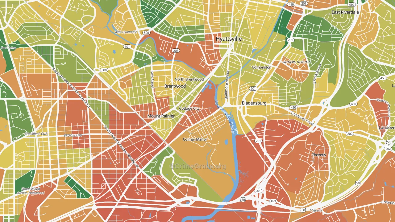 Cottage City, MD Map of Burglary Rates