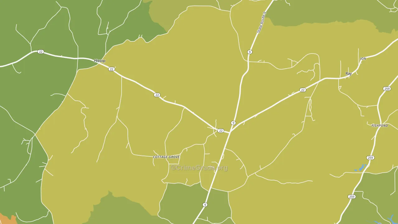 Cottage Grove, AL Map of Burglary Rates
