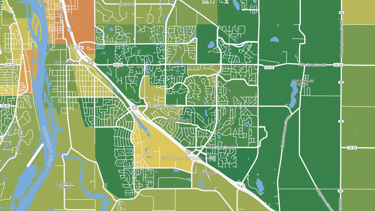 Cottage Grove, MN Map of Burglary Rates