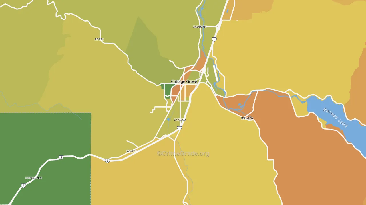 Cottage Grove, OR Map of Burglary Rates