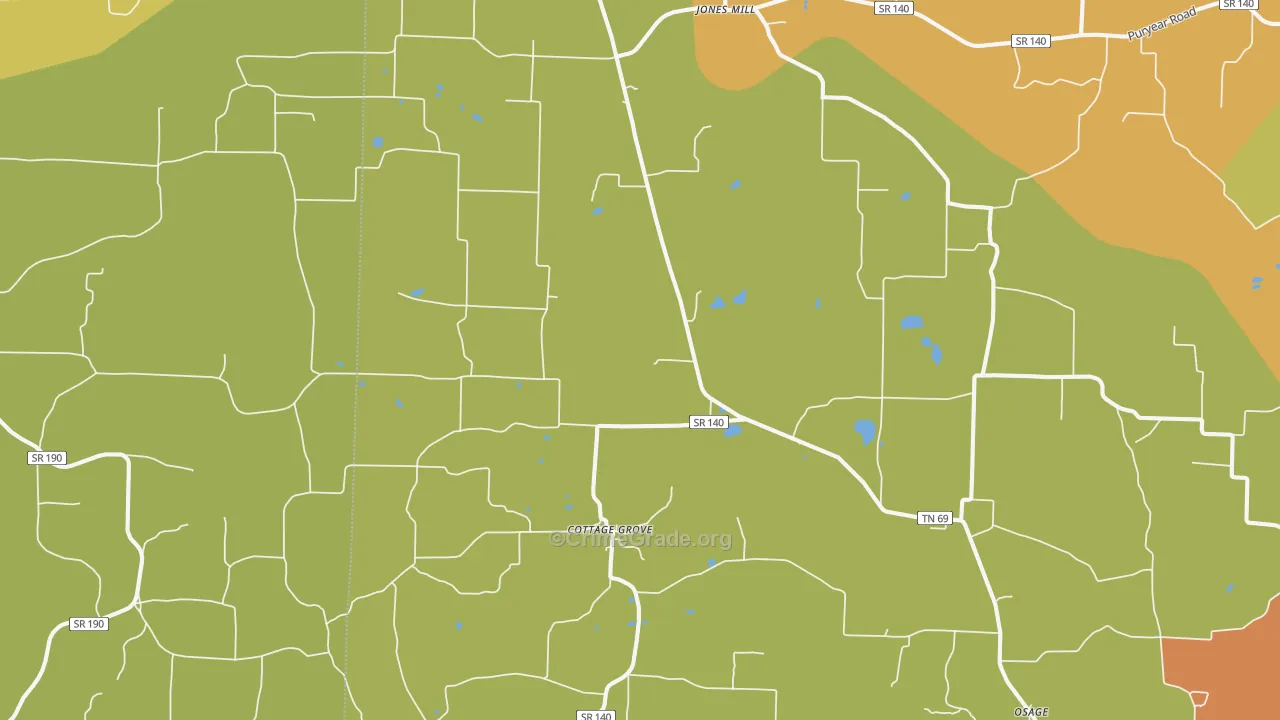 Cottage Grove, TN Map of Burglary Rates