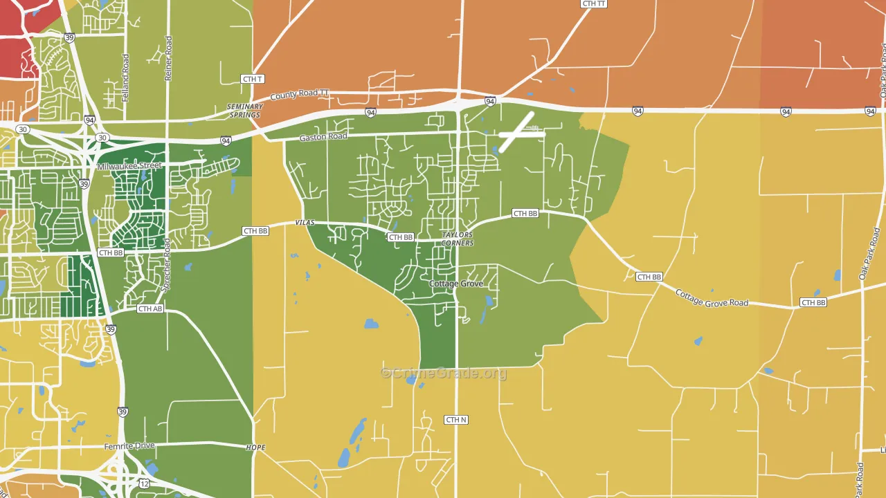 Cottage Grove, WI Map of Burglary Rates