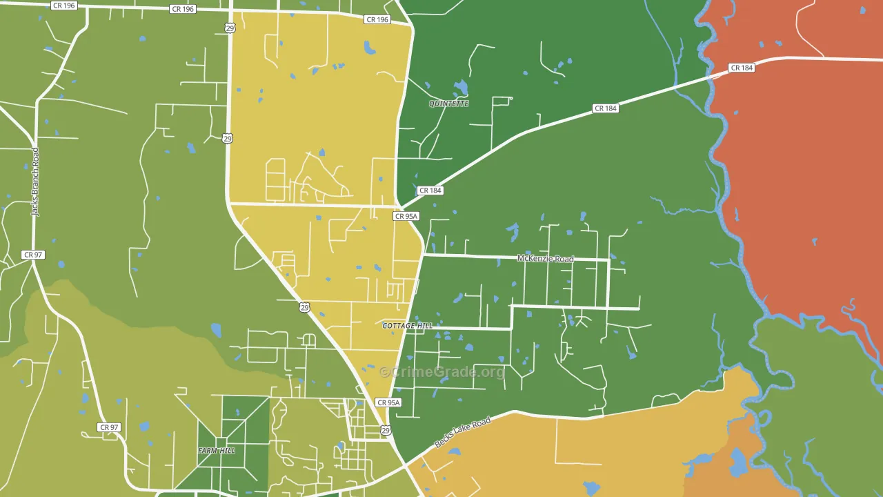 Cottage Hill, FL Map of Burglary Rates