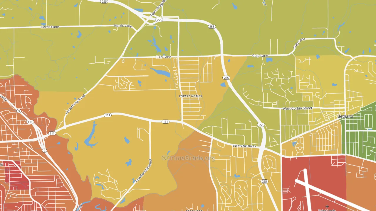 Cottage Hills, IL Map of Burglary Rates