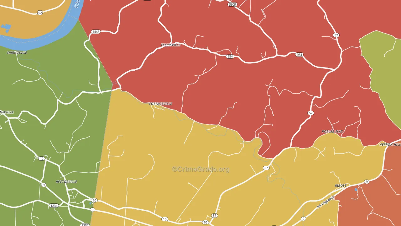 Cottageville, KY Map of Burglary Rates
