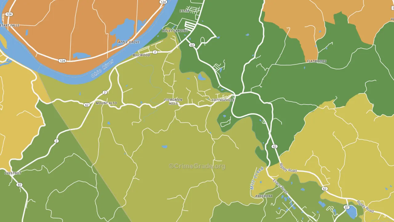Cottageville, WV Map of Burglary Rates