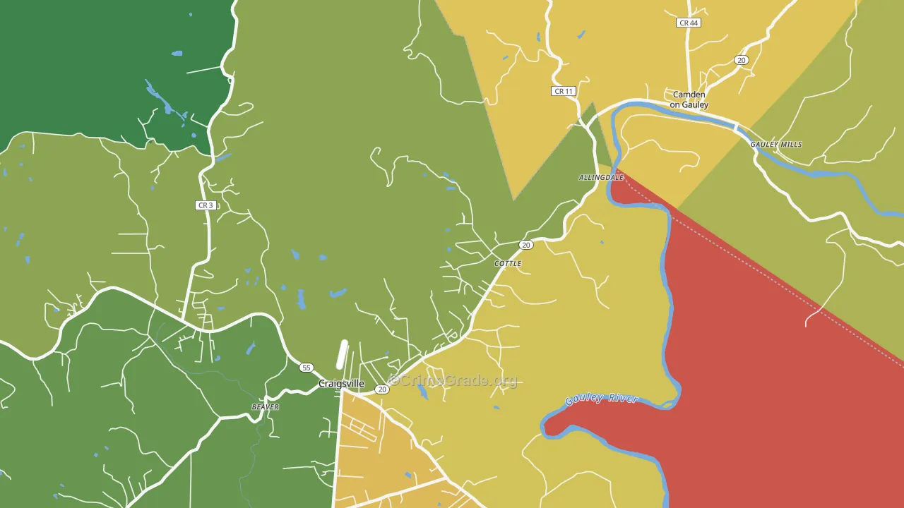 Cottle, WV Map of Burglary Rates