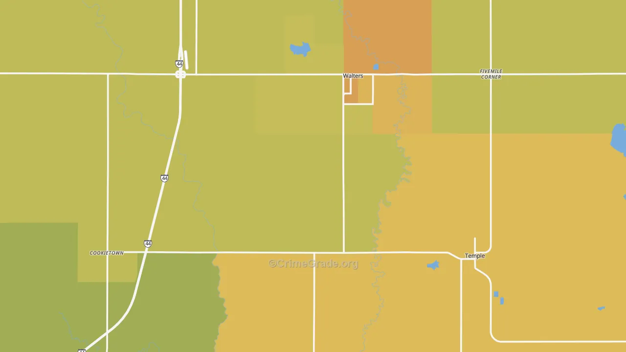 Cotton County, OK Map of Burglary Rates