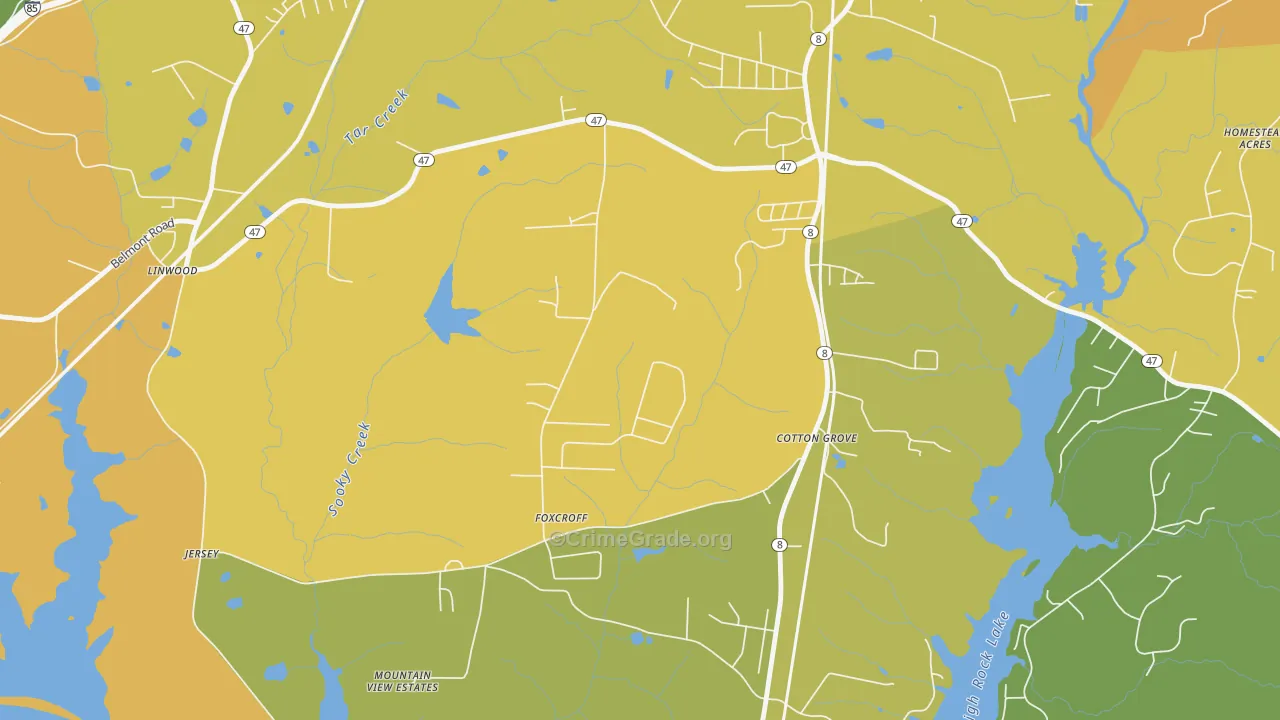 Cotton Grove, NC Map of Burglary Rates
