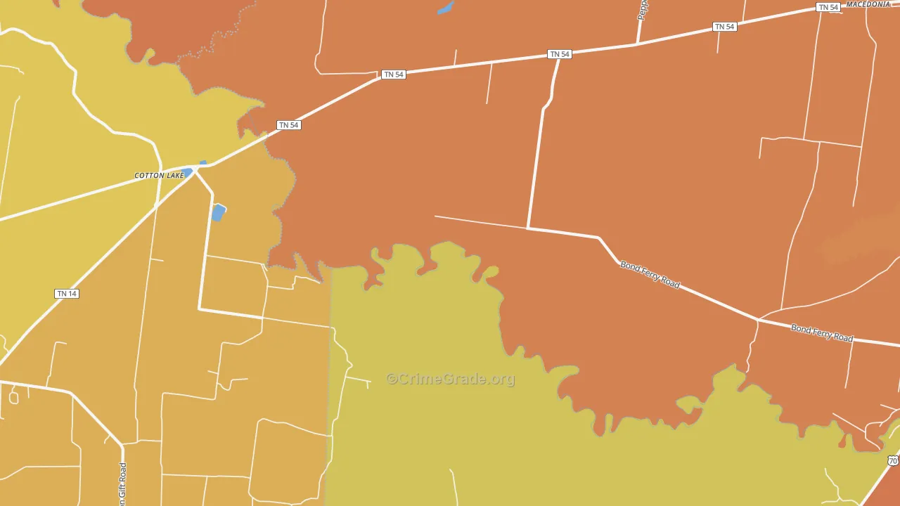Cotton Lake, TN Map of Burglary Rates