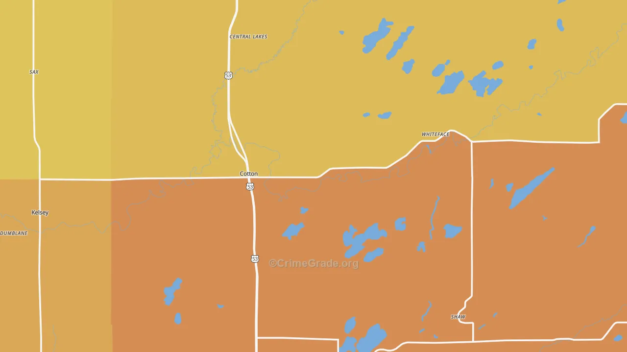 Cotton, MN Map of Burglary Rates