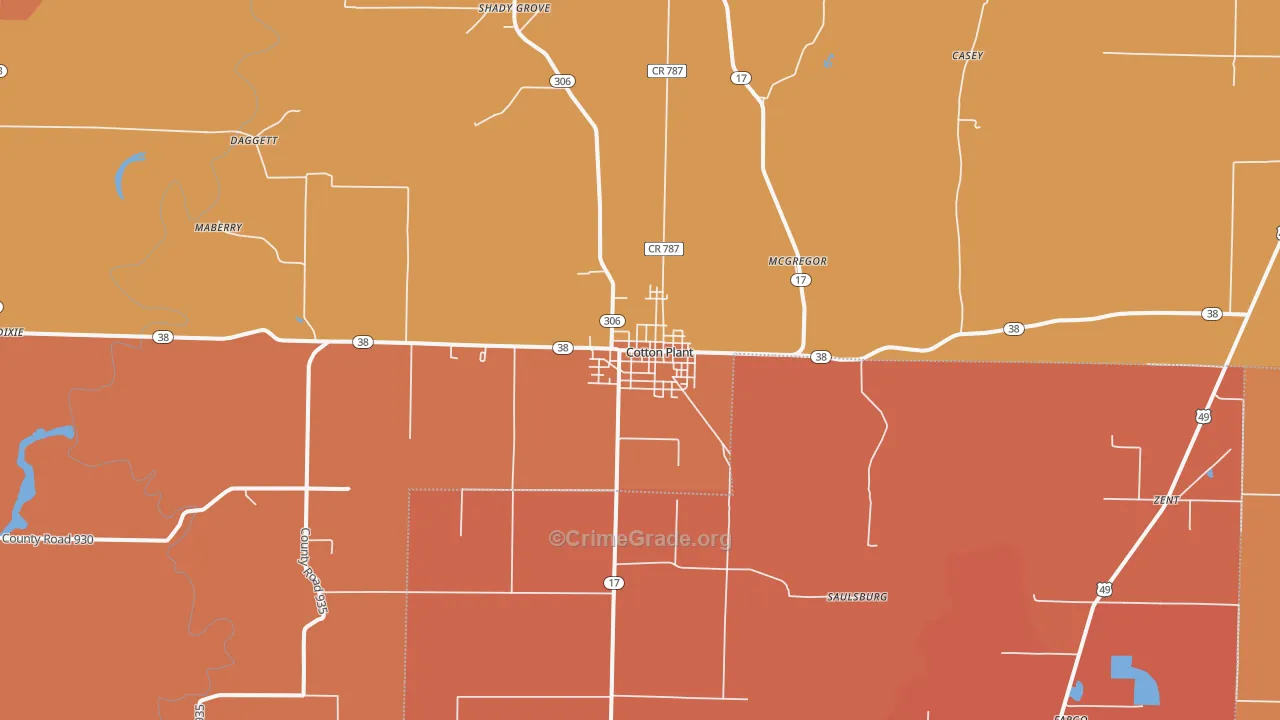 Cotton Plant, AR Map of Burglary Rates