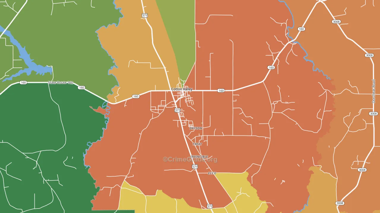 Cotton Valley, LA Map of Burglary Rates