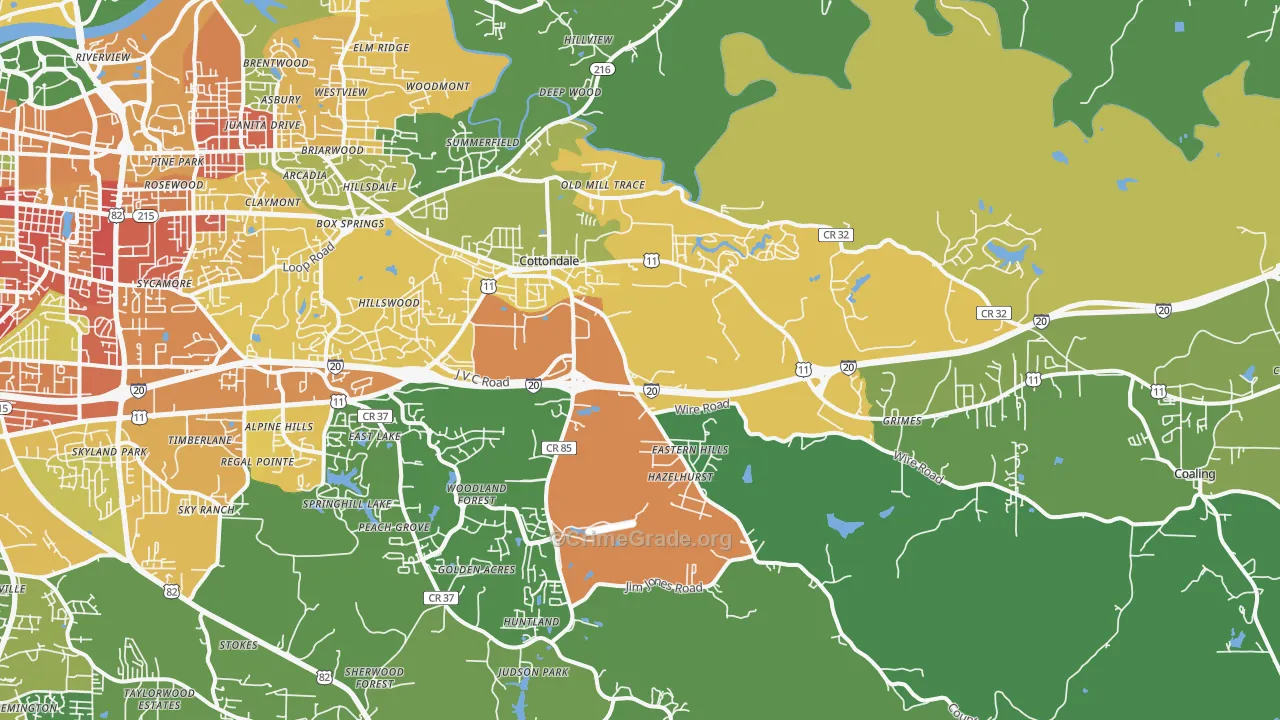 Cottondale, AL Map of Burglary Rates