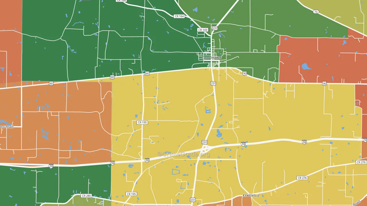 Cottondale, FL Map of Burglary Rates