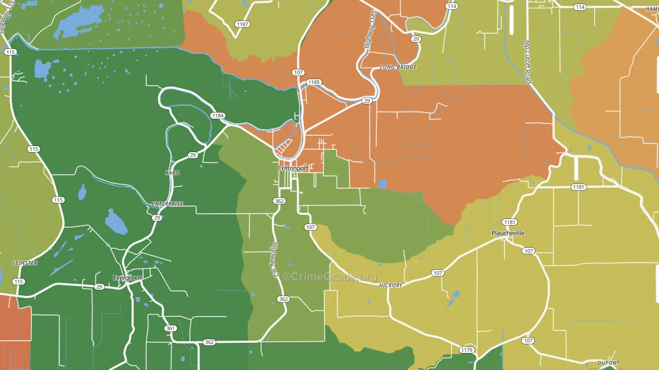 Cottonport, LA Map of Burglary Rates