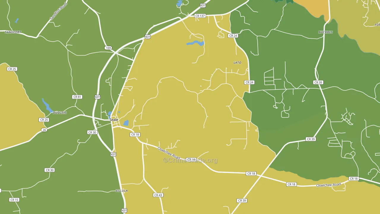 Cottonton, AL Map of Burglary Rates