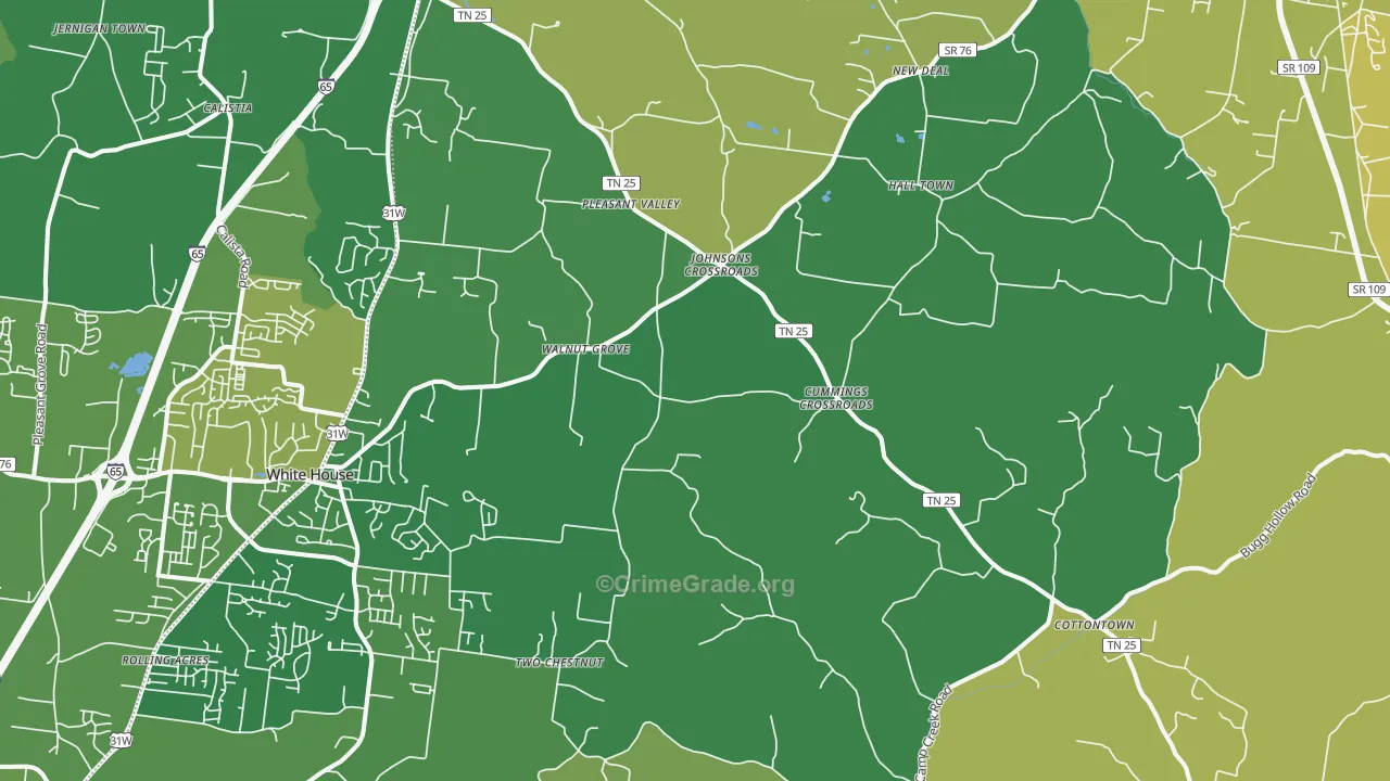 Cottontown, TN Map of Burglary Rates