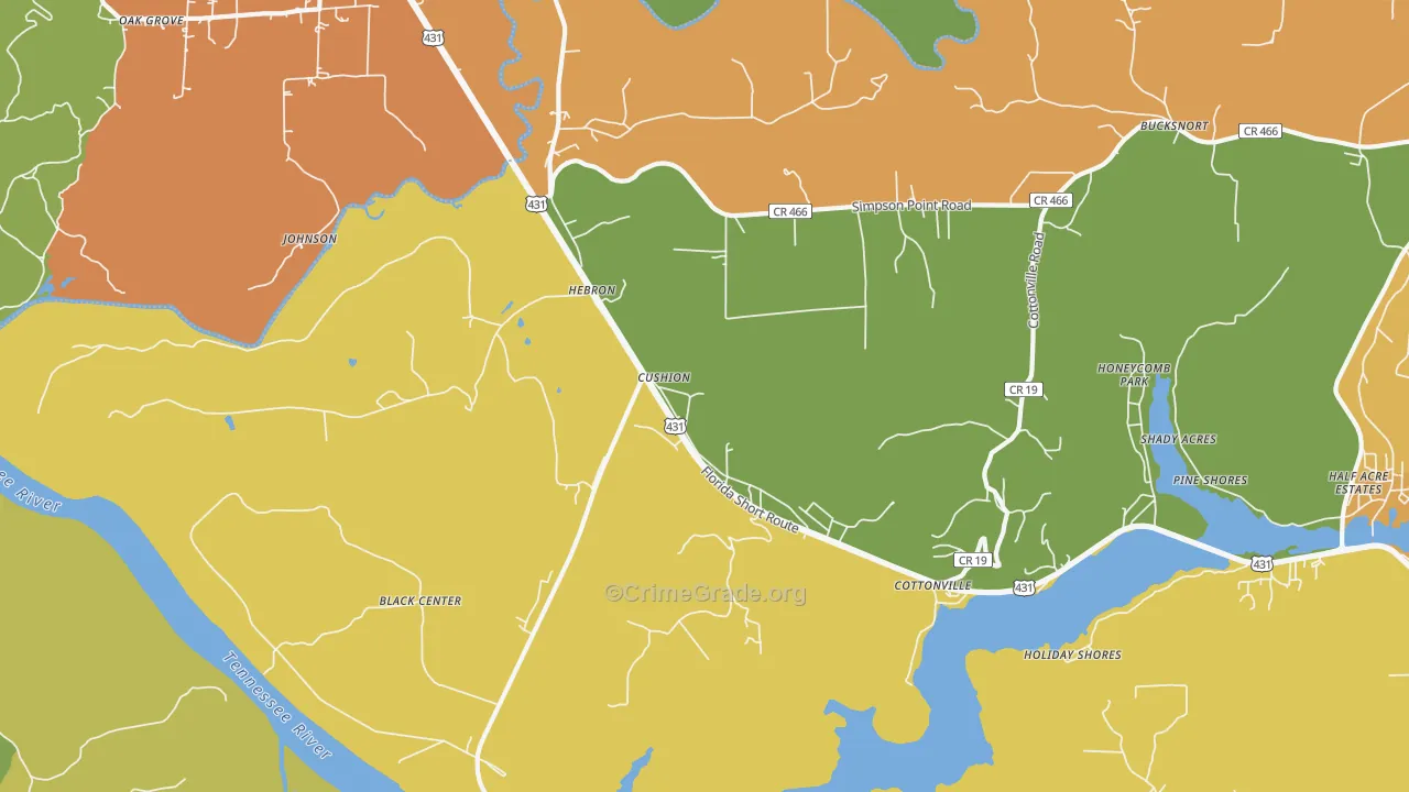 Cottonville, AL Map of Burglary Rates
