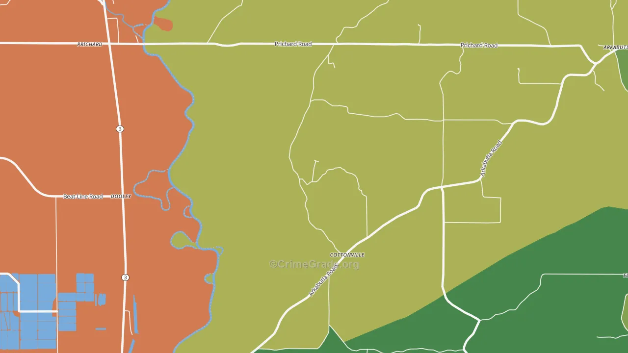 Cottonville, MS Map of Burglary Rates