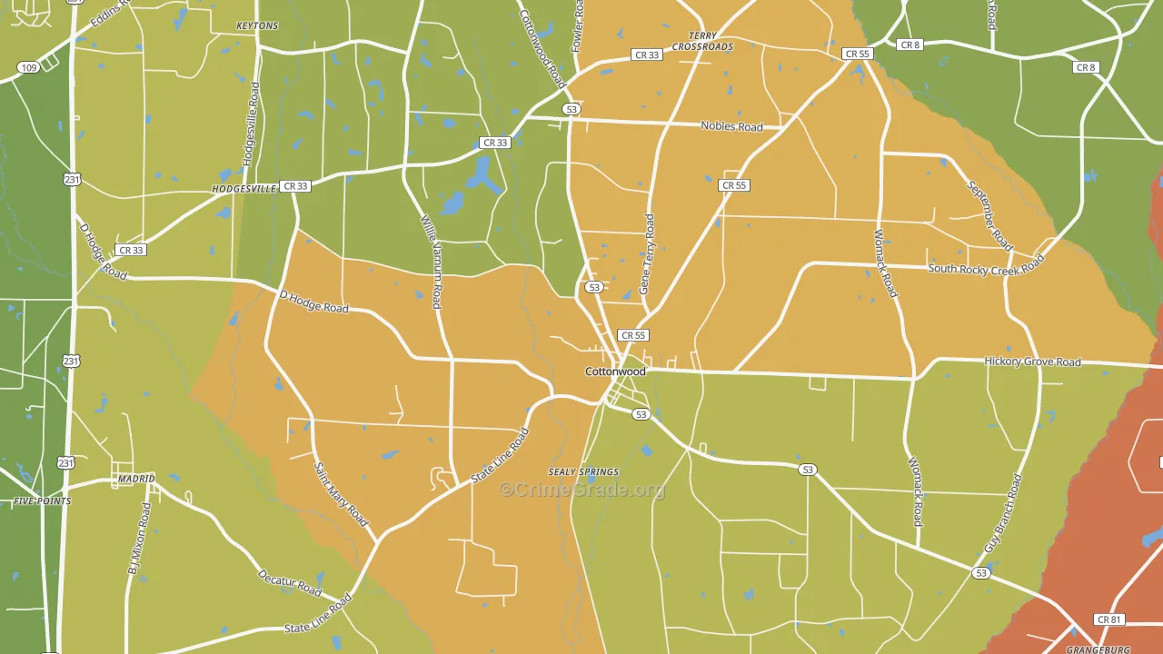 Cottonwood, AL Map of Burglary Rates